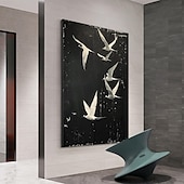 preiswerte Ölgemälde-handgemachtes Ölgemälde Leinwand WandKunst Dekor Original weißes Vogel Gemälde abstraktes Tiergemälde Wohndekor mit gespanntem Rahmen ohne Innenrahmen Gemälde