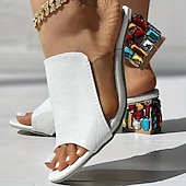 economico Infradito da Vacanza-sandali bianchi da donna con punta aperta e stampa coccodrillo – eleganti tacchi a blocco slip-on con decorazioni in strass colorati per feste ed estate