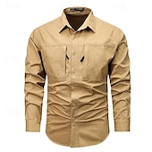 abordables Camisas de trabajo para hombre-Hombre Camisa Camisas de trabajo Camisa casual Abotonar la camisa Camisa cargo Negro Color Caquí Verde Ejército Gris Manga Larga Plano Cuello Vuelto Vacaciones Festivos Bolsillo delantero Ropa Moda