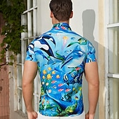 billige Ocean Print-Herre Landskap Tropisk Fisk Skjorte Hawaii skjorte Camp skjorte Kortermet Skjorte Aftæpning Mote Hawaiisk Designer utendørs Gate Avslappet Svart Navyblå Marineblå 3D-utskrift S M L