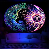 voordelige Blacklight wandtapijten-blacklight wandtapijt uv-reactief glow in the dark glow party neon zon maan mandala psychedelisch trippy mistig hangend wandtapijt muurschildering voor woonkamer slaapkamer