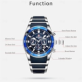 halpa Kvartsikellot-Miesten kvartsikello ulkoilu urheilu muoti rento hehkuva kalenteri kronografi vedenpitävä teräksinen silikonigeeliko