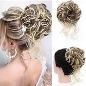 ieftine Meșe-coc dezordonat piesa de par gheare gheare chignon sintetic ciufulit updo cu virici extensii de par coc de par ondulat coc de par artificial scrunchies accesorii de par pentru femei (blond mediu)