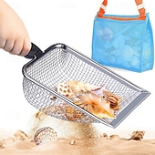 economico Anti-stress-spiaggia in rete pala con rete borsa da spiaggia per la raccolta di conchiglie filtro paletta per la sabbia per raccogliere conchiglie dente di squalo setaccio mestolo contenitore per giocattoli da