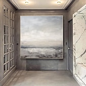 cheap Oil Paintings-Abstract Skyline Painting hand painted Extra large wall art pain ting handmade gray landscape painting on canvas large wall art gold abstract mordern painting for Bedroom Living room painting