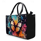 billiga Hand- och toteväskor-Dam Handväska Crossbody-väska Axelväska Boston väska PU läder Handla Dagligen Helgdag Tryck Stor kapacitet Multi Carry Fjäril Blommor Ljusröd Blå