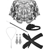 baratos Xales &amp; Envolvimentos-Retro Vintage Anos 20 O Grande Gatsby Faixa De Cabelo Estilo Melindrosa Conjunto de acessórios Xales Menina melindrosa Convidado do casamento Pena Mulheres Dia Das Bruxas Carnaval Baile de Máscaras