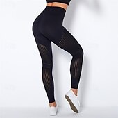 cheap Yoga Leggings &amp; Tights-Women&#039;s Yoga Pants Yoga Leggings Mesh Patchwork High Waist Yoga Gym Workout Pilates Tights Color Block Dark Grey Black Army Green Spandex Sports Activewear Stretchy Slim