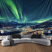 billige landskapsteppe-aurora nordlys hengende billedvev veggkunst stor billedvev veggmaleri dekor fotografi bakteppe teppe gardin hjem soverom stue dekorasjon