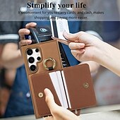 baratos Capa Samsung-telefone Capinha Para Samsung Galaxy S24 Ultra Plus S23 Ultra Plus S22 Plus Ultra S25 Ultra Capa traseira Com Suporte com pulseira Slot para cartão Retro TPU Metal Couro PU