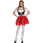 billige Dirndl-Oktoberfest Lapper Dirndl Trachtenkleader Hushjelp Sexy bayerske feriekjole Enger Dame Ølfestivalen Oktoberfest-kostyme Dirndl Tradisjonell stil klut Kjole Sokker Pannebånd