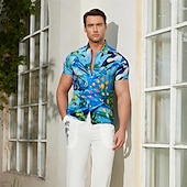 billige Ocean Print-Herre Landskap Tropisk Fisk Skjorte Hawaii skjorte Camp skjorte Kortermet Skjorte Aftæpning Mote Hawaiisk Designer utendørs Gate Avslappet Svart Navyblå Marineblå 3D-utskrift S M L