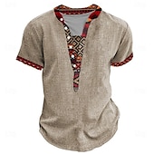 abordables Estilo étnico-Hombre Tribal Impresión de pañuelo Camiseta Henley Shirt Manga Corta Impresión 3D Design Étnico Vacaciones Casual Diario Verano Primavera Gris brezo Caqui Negro Gris Henley Camiseta Henley