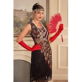 levne oblečení-Retro Řvoucí 20s 20. léta 20. století Bubenové šaty Úbory Koktejlky Velký Gatsby Svatební host Flitry Třásně Dámské Plesová maškaráda Večírek Svatební hostina loučení se svobodou nevěsty Dospělé 1 x