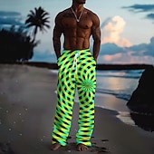preiswerte Bedruckte Freizeithosen für Herren-Herren Grafik Freizeithose Mittlere Taille Hawaiianisch Urlaub Gerader Schnitt Sommer Frühling 3D-Druck Gelb Rote Grün