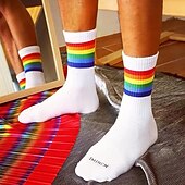 abordables calcetines de hombre-Hombre Paquete de 5 Paquetes múltiples Calcetín Calcetas Calcetines para correr Calcetines informales Blanco Rojo Color Arco iris Deporte Diario Vacaciones Básico Medio Primavera Otoño Moda Casual
