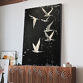 preiswerte Ölgemälde-handgemachtes Ölgemälde Leinwand WandKunst Dekor Original weißes Vogel Gemälde abstraktes Tiergemälde Wohndekor mit gespanntem Rahmen ohne Innenrahmen Gemälde