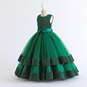 preiswerte Partykleider-kinderkleidung Mädchen Kleid Party Kleid Feste Farbe Ärmellos Besondere Anlässe Geburtstag Elegant Prinzessin Polyester Maxi abendkleider Sommer Frühling 4-13 Jahre Marineblau Grün