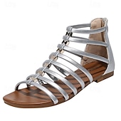 cheap Casual Sandals-Women&#039;s Brown Gladiator Sandals – Strappy Flat Summer Shoes with Open-Toe Design for Casual Beach &amp; Vacation Wear