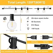 cheap Plug String Lights-UL Certified Outdoor LED Bulb String Lights 98ft 30m String Lights Outdoor with Shatterproof G40 LED Bulbs Waterproof Hanging Patio Lighting for Christmas Patio House Backyard Balcony Party