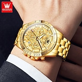 baratos Relógios Quartz-Relógio OLEVS 9913 para homens esportivo negócios oco à prova d&#039;água luminoso cronógrafo de aço inoxidável relógio de quartzo de luxo em ouro para homens
