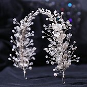billige Hodepynt til blomsterpike-Crown Tiaras pannebånd Hodeplagg Strass Legering Bryllup cocktail Elegant Luksus Med Rhinsten Imiterte Perler Hodeplagg Hodeplagg