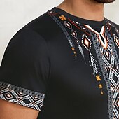 levne Vintage trička-Pánské Grafika Barevné bloky Argyle Tričko Krátký rukáv tričko 3D tisk Tričkový Košile Módní Designové Geleneksel Venkovní Denní Sport černá &amp; žlutá Černá Bílá Jaro léto Oblečení S M L XL 2XL 3XL