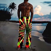 preiswerte Bedruckte Freizeithosen für Herren-Herren Grafik Freizeithose Mittlere Taille Hawaiianisch Urlaub Gerader Schnitt Sommer Frühling 3D-Druck Gelb Rote Grün