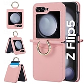 levne Pouzdra pro Samsung-telefon Carcasă Pro Samsung Galaxy Z Flip 6 Z Flip 5 Z Flip 4 Z Flip 3 Zadní kryt Slot pro kartu Prstencová spona Nárazuvzdorné Retro TPU Kov PU kůže
