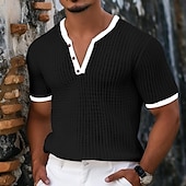 economico Maglietta casual Henley-Per uomo Camicia Henley Waffle T-shirt in maglia waffle T-shirt Tinta unica A V Esterno Informale Manica corta Pulsante Lavorato a maglia Abbigliamento Di tendenza Originale Comodo