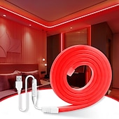 abordables Bandes lumineuses usb-Bande lumineuse néon étanche USB 5 V, 3,3 à 9,8 pieds, boîtier de batterie, alimentation électrique, corde lumineuse 120 LED/m, bande lumineuse LED étanche adaptée aux chambres à coucher, armoires de