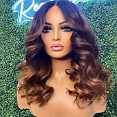 cheap Human Hair Lace Front Wigs-Remy Human Hair 13x4 Lace Front Wig Middle Part Brazilian Hair Loose Wave Brown Multi-color Wig 130% 150% Density with Baby Hair Ombre Hair 100% Virgin Pre-Plucked For Women Long Human Hair Lace Wig