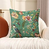 お買い得  花と植物のスタイル-鳥の花の装飾的なクッションカバー 4個入り 柔らかい正方形のクッションケース 枕カバー 寝室 リビングルーム ソファ カウチ 椅子用