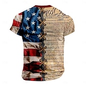 levne Vlajka-Pánské Americký den nezávislosti Americká americká vlajka Tričko Krátký rukáv 3D tisk Sportovní Módní ulice Outdoorové sporty Festival Léto Jaro Khaki Henley Tričko Henley