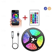 economico Controllo Bluetooth-5m Luci a Stringa 150 LED 5050 SMD 1 Set RGB Striscia LED Festa Impermeabile Autoadesivo Alimentato via USB