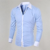 cheap Men&#039;s Non Iron Shirts-Men&#039;s Shirt Dress Shirt Button Up Shirt Color Block Wedding Party Black White Pink Light Sky Blue Long Sleeve Lapel Spring &amp;  Fall Clothing Apparel Patchwork