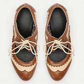 olcso 1950-es évek-vintage oxford fűzős női brogue-sarkú – kéttónusú retro stílusú cipő elegáns virágos talpbetéttel és cicasarokkal formális és hétköznapi alkalmakra