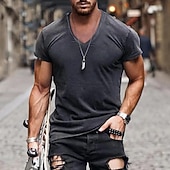 billiga grundläggande t-shirts-Herr T-shirt T-tröja Kort ärm V-hals Sommar Slät Designer Grundläggande Modernt Modernt Klassisk Stil Semester Gata Utekväll Svart Vit Rosa Topp t-shirt för män