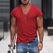 billiga grundläggande t-shirts-Herr T-shirt T-tröja Kort ärm V-hals Sommar Slät Designer Grundläggande Modernt Modernt Klassisk Stil Semester Gata Utekväll Svart Vit Rosa Topp t-shirt för män