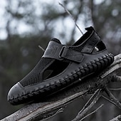 cheap Outdoor Sandals-Men&#039;s Breathable Mesh Leather Sandals – Casual Hook and Loop Outdoor Fisherman Shoes for Summer Walking and Beach Travel