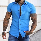 preiswerte Herrenhemd zum Knöpfen-Herren Hemd Sommerhemd Freizeithemd Knopfhemd Schwarz Gelb Rosa Rote Dunkelmarine Kurzarm Buchstabe Umlegekragen Straße Lässig Button-Down Bekleidung Mode Lässig Bequem