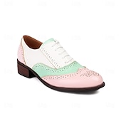 preiswerte Damenhausschuhe und -halbschuhe-Damen Halbschuhe Retro Bullock Schuhe Täglich Farbblock Schnürsenkel Blockabsatz Runde Zehe Vintage Brautkleider schlicht Wanderschuhe PU Schnürsenkel Schwarzes Gold Schwarz / weiss Rosa