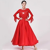 abordables Tenues de danse de salon-Danse de Salon Robe Gland Fantaisie Cristaux / Stras Femme Utilisation Soirée manche longue Spandex Organza