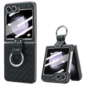 cheap Samsung Cases-Phone Case For Samsung Galaxy Z Flip 6 Z Flip 5 Z Flip 4 Z Flip 3 Back Cover with Screen Protector Ring Holder Shockproof Retro TPU Metal PU Leather