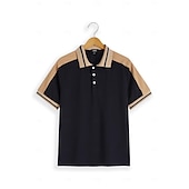 olcso Férfi klasszikus póló-Férfi Button Up Polos Golfing Hétköznapi Szabadság Hajtóka Rövid ujjú Divat Alap Színes Kollázs Hímzett Nyár Normál Bor Fekete Sötétkék Lóhere Világoskék Szürke Button Up Polos
