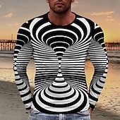 お買い得  3D Tシャツ-男性用 幾何学模様 スパイラル柄 Tシャツ 長袖 Tシャツ 3Dプリント クルーネック シャツ ファッション 誇張された デザイナー パーティー ストリート お出かけ ブラックとホワイト 夏 春 衣類 S M L XL XXL XXXL