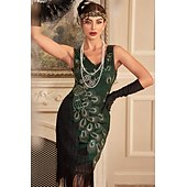 levne oblečení-Retro Řvoucí 20s 20. léta 20. století Bubenové šaty Úbory Koktejlky Velký Gatsby Svatební host Flitry Třásně Dámské Plesová maškaráda Večírek Svatební hostina loučení se svobodou nevěsty Dospělé 1 x