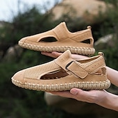 cheap Outdoor Sandals-Men&#039;s Breathable Mesh Leather Sandals – Casual Hook and Loop Outdoor Fisherman Shoes for Summer Walking and Beach Travel