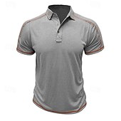 preiswerte Klassisches Poloshirt für Herren-Herren Poloshirt Golfhemd Arbeit Geschäft Gerippter Polokragen Klassisch Kurzarm Basic Modern Feste Farbe Patchwork Taste Frühling Sommer Regular Fit Hellgrün Pink Blau Violett Khaki Grau Poloshirt