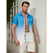 voordelige Bloemenprint-Voor heren Verloop Overhemd Hawaiiaans overhemd Aloha-shirt Korte mouw Overhemd Strijkijzer Casual Buiten Straat Casual / Dagelijks blauw S M L